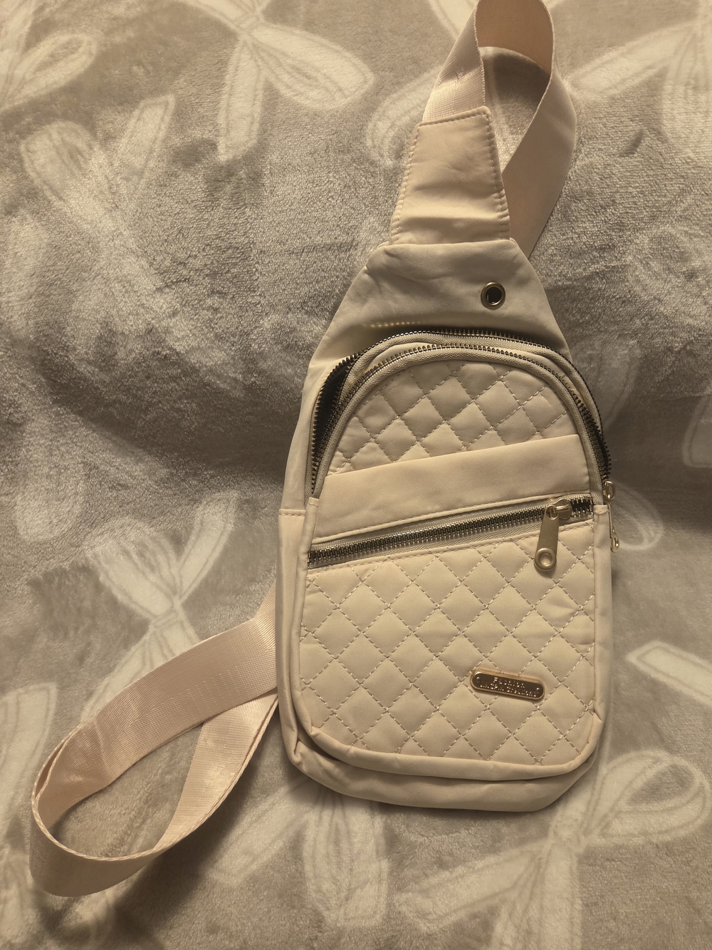 Quilted Crossbody Sling Bag in Light Beige